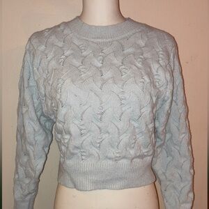 Chelsea & Theodore Light Blue Cable Knit Cropped Sweater | Women’s Medium